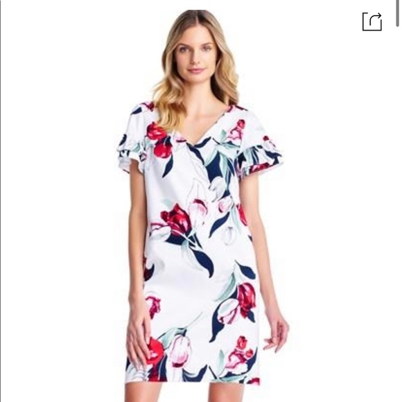 ADRIANNA PAPELL NWT True Red Multi Dynasty Floral Shift Dress - Picture 1 of 12